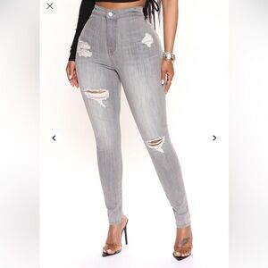 Fashion Nova Gray Distressed Skinny Jeans